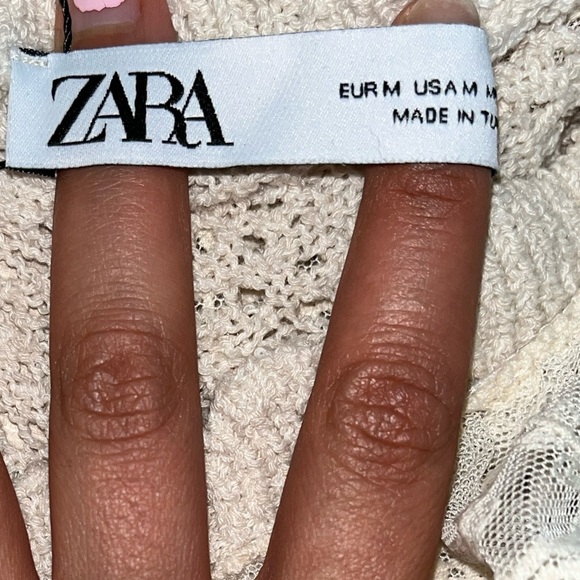 ZARA CROCHET lace RUFFLEd SWEATER sz M medium cream - Picture 5 of 9